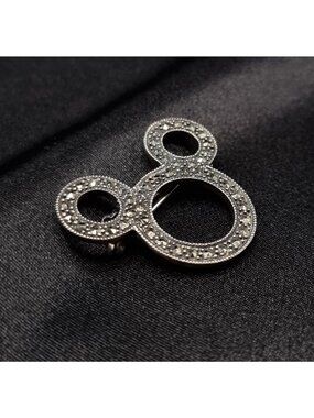 Vintage Judith Jack Disney 925 Silver Marcasite Mickey Mouse Brooch